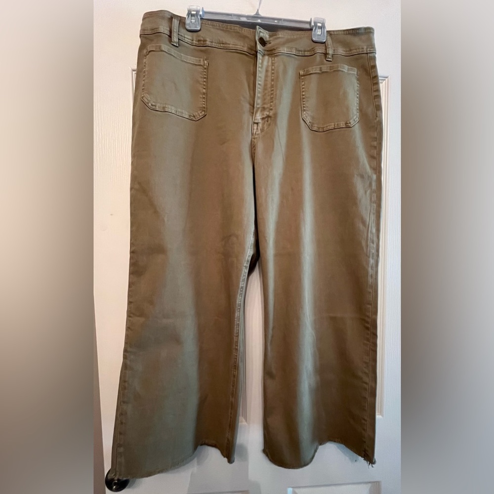 NWOT Mica Denim Olive Girl garment dyed high rise, wide leg crop jeans size 18W